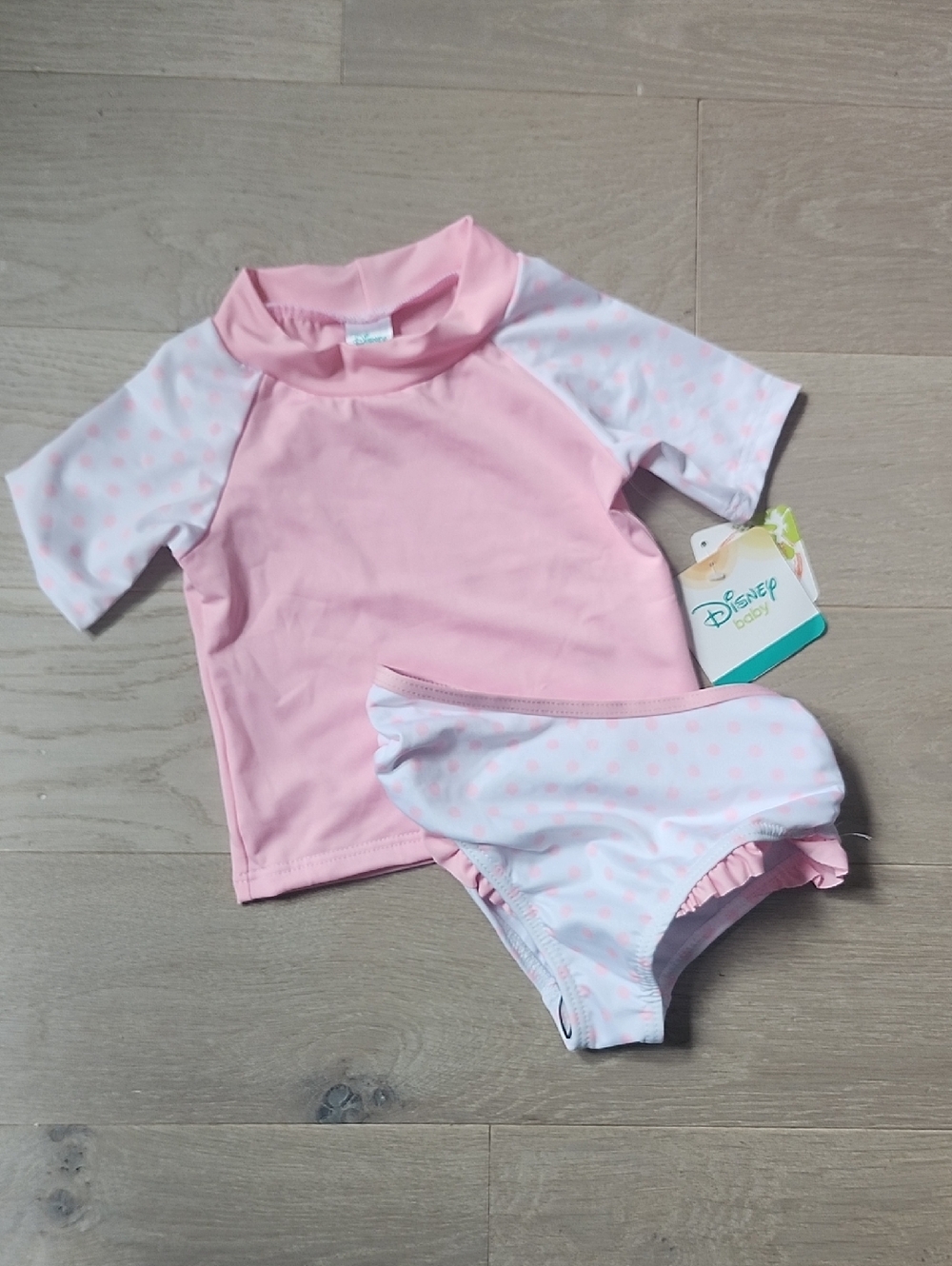Disney Baby Girl Pink White Polk-a-dot Swim Suit 24 Months